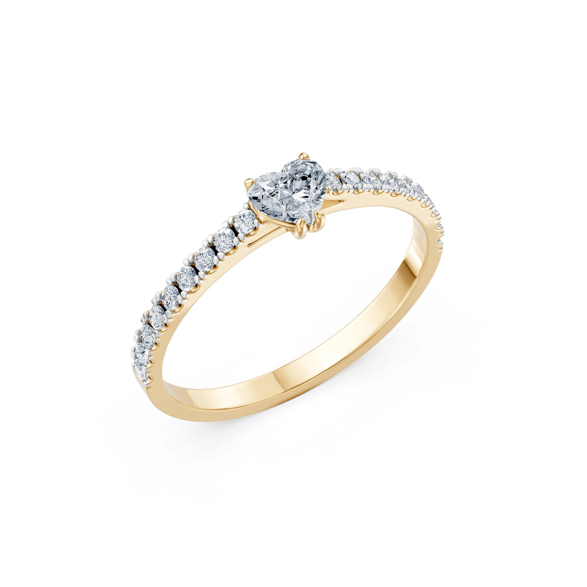 Inel de Logodnă din Aur cu Diamant Central Inimă și Diamante Laterale 0,53 CT
