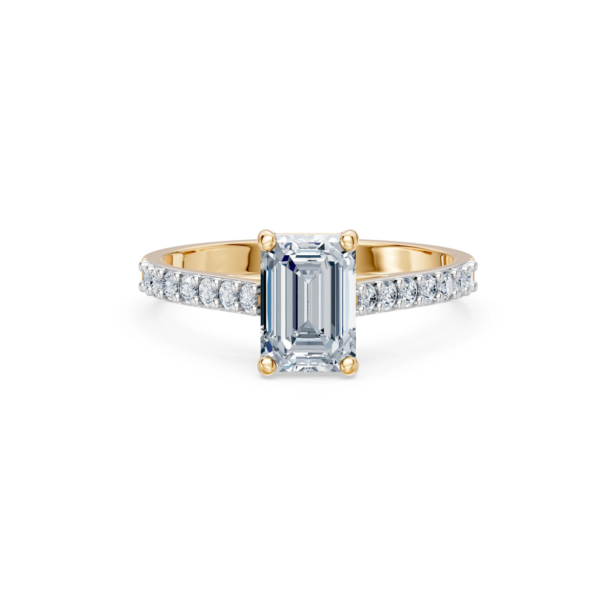 Inel de Logodnă din Aur cu Diamant Central Emerald și Diamante Laterale 1,78 CT