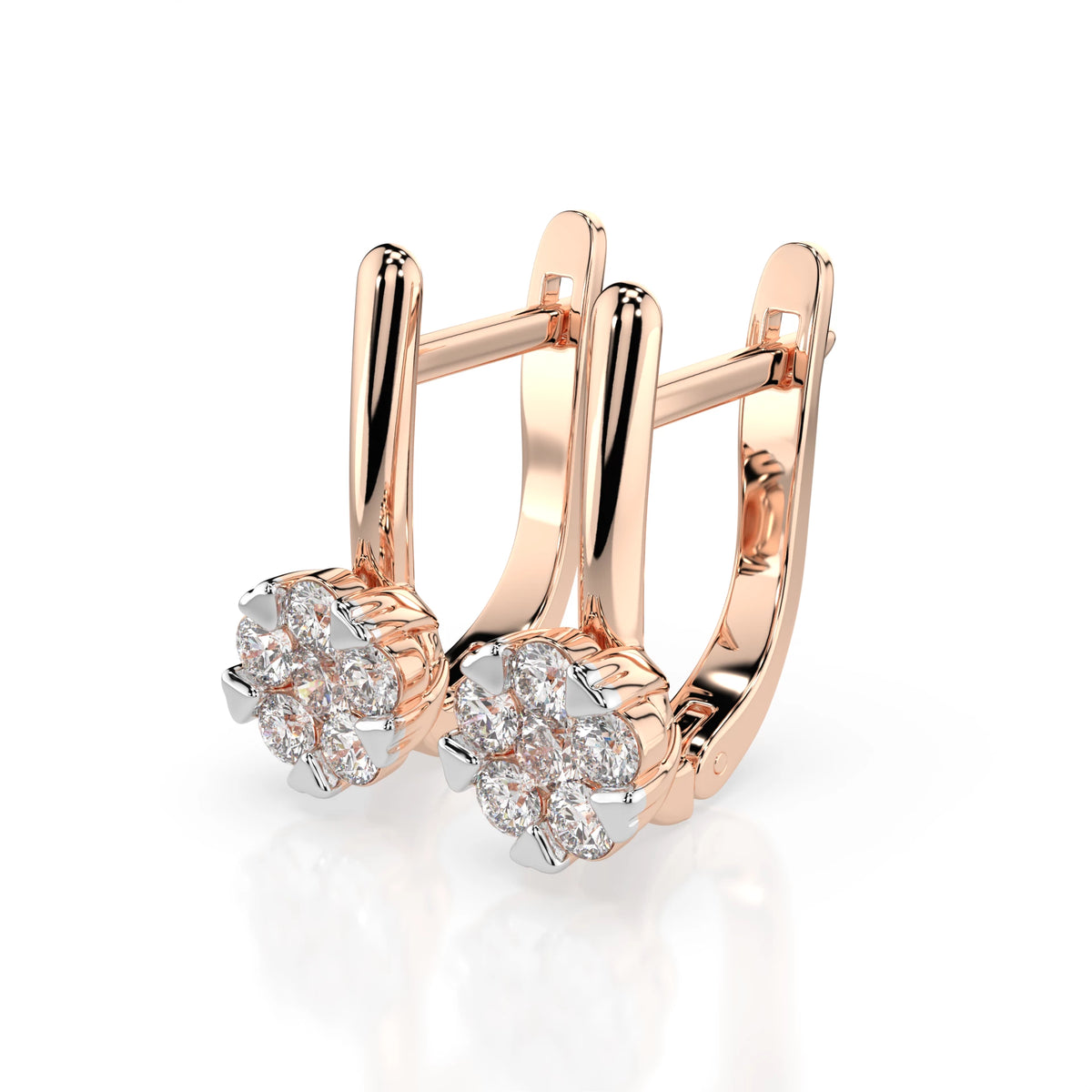 Cercei din Aur cu Diamante, Forma Rotund Briliant, 0,42 CT
