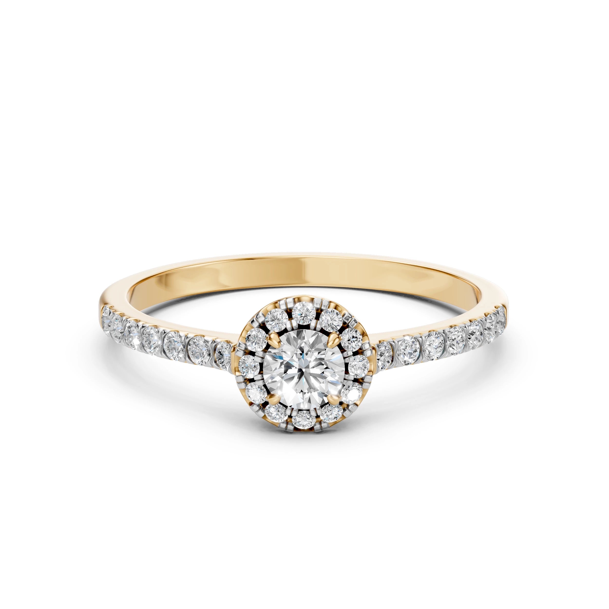 Inel de Logodnă din Aur cu Diamant Central și Diamante Laterale Rotunde 0.45 CT