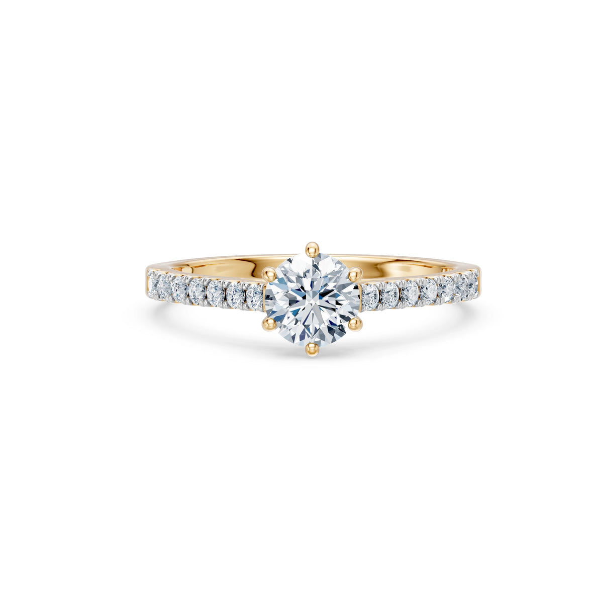 Inel de Logodnă din Aur cu Diamant Central Rotund Briliant și Diamante Laterale 0,95 CT