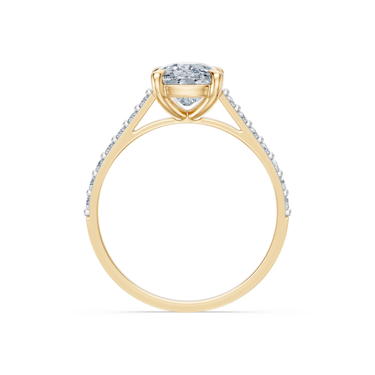 Inel de Logodnă din Aur cu Diamant Central Cushion și Diamante Laterale 2,28 CT