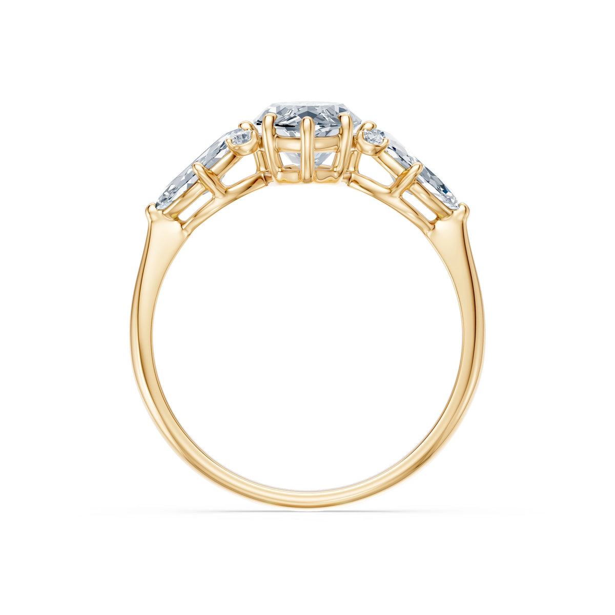 Inel de Logodnă din Aur cu Diamant Central Marquise și Diamante Laterale 2,17 CT