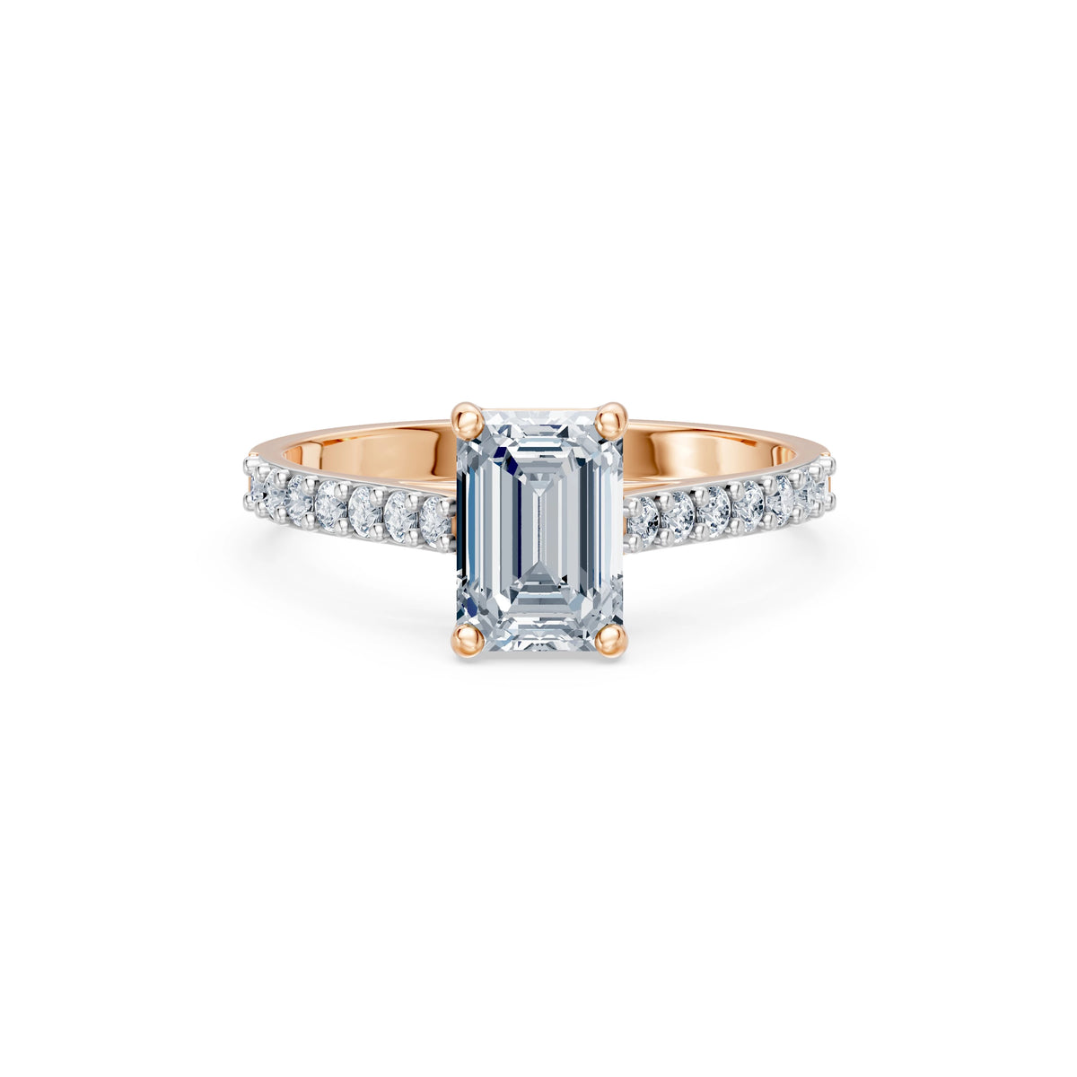 Inel de Logodnă din Aur cu Diamant Central Emerald și Diamante Laterale 1,78 CT