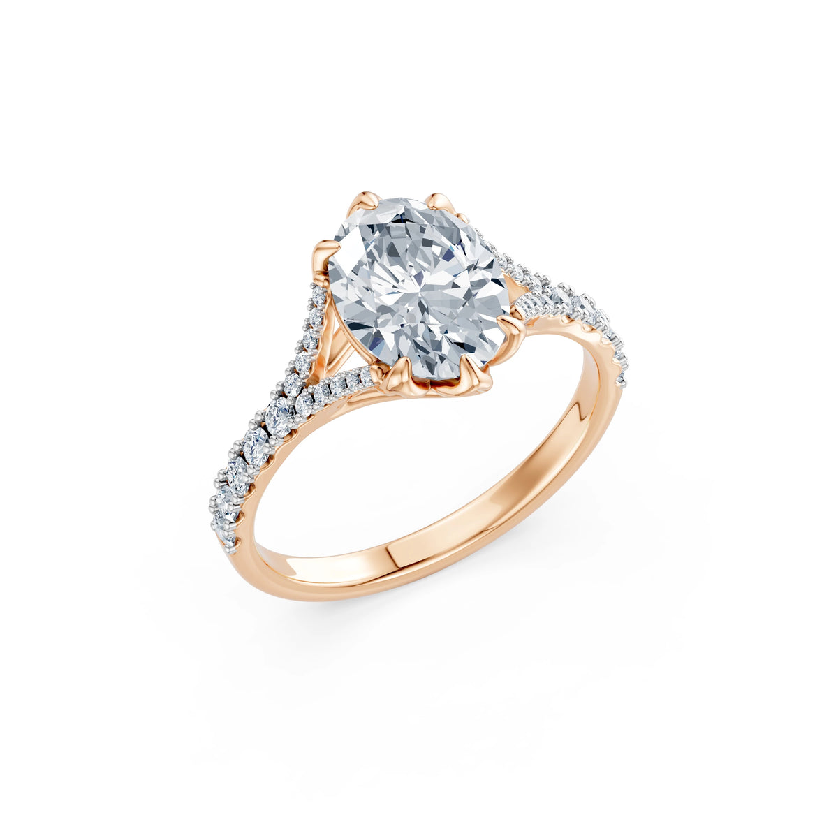 Inel de Logodnă din Aur cu Diamant Central Oval și Diamante Laterale 2,37 CT