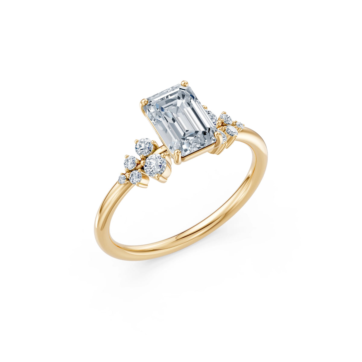 Inel de Logodnă din Aur cu Diamant Central Emerald și Diamante Laterale 1,75 CT
