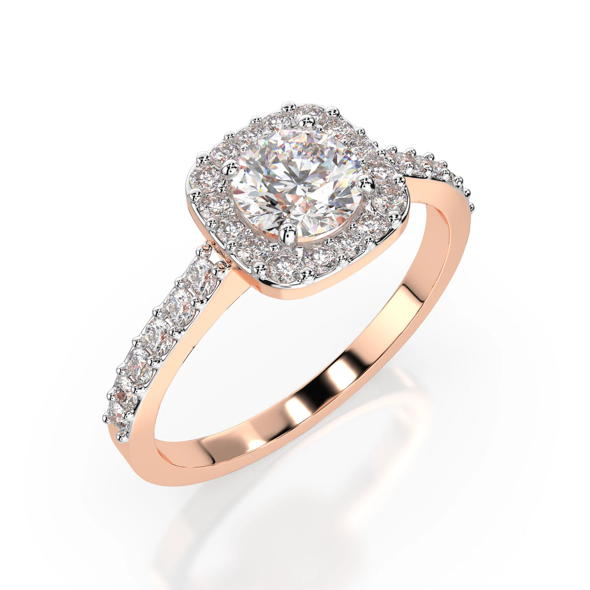Inel de Logodnă din Aur cu Diamant Central Rotund Briliant și Diamante Laterale 0,57 CT