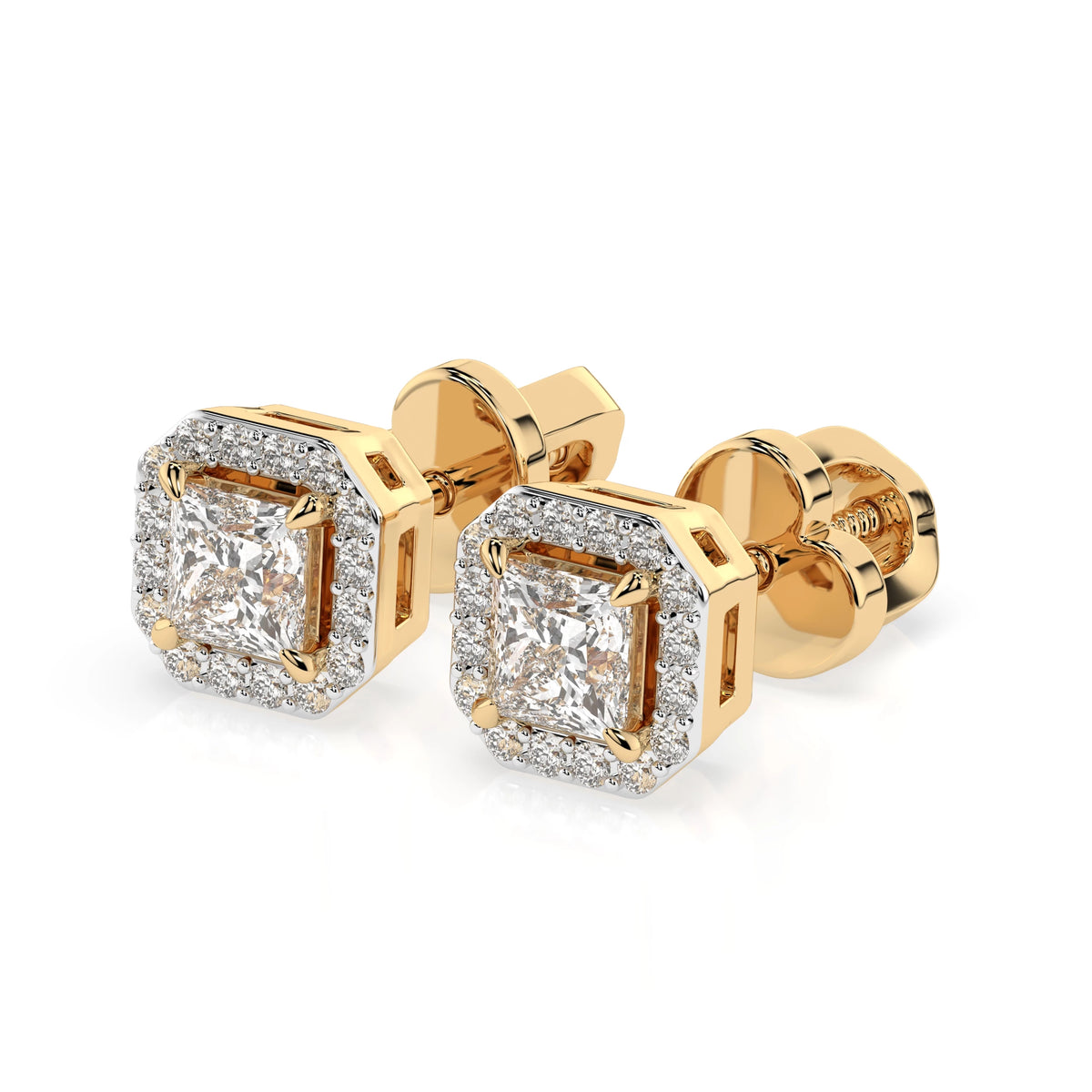 Cercei din Aur cu Diamante, Forma Princess, 0,50 CT