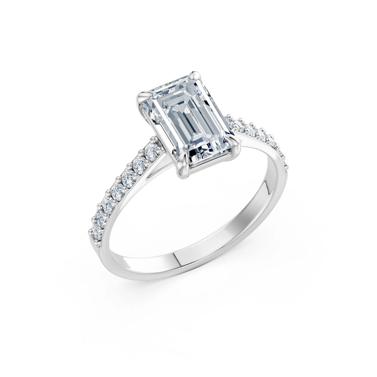 Inel de Logodnă din Aur cu Diamant Central Emerald și Diamante Laterale 2,28 CT