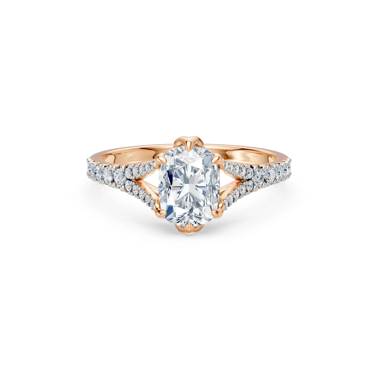 Inel de Logodnă din Aur cu Diamant Central Cushion și Diamante Laterale 1,81 CT