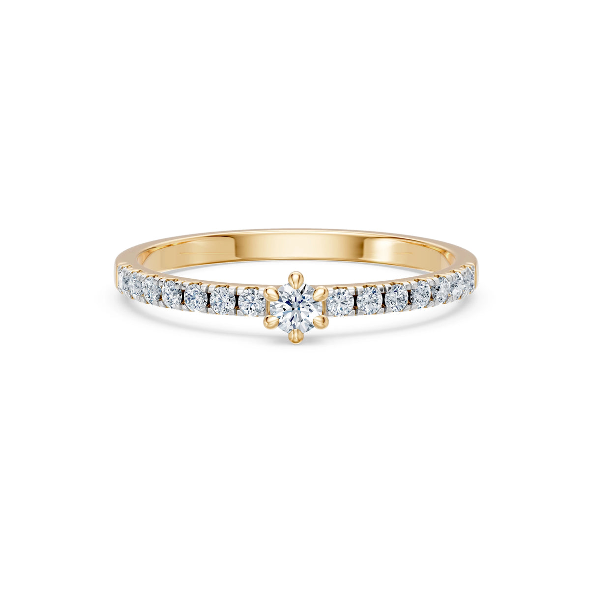 Inel de Logodnă din Aur cu Diamant Central Rotund Briliant și Diamante Laterale 0,30 CT