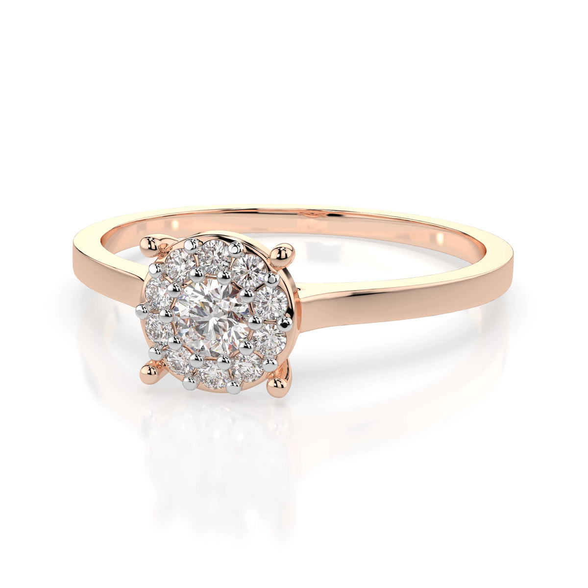 Inel de Logodnă din Aur cu Diamant Central Rotund Briliant și Diamante Laterale 0,18 CT