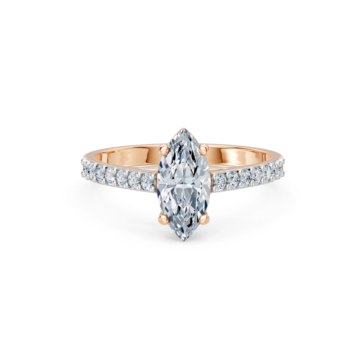 Inel de Logodnă din Aur cu Diamant Central Marquise și Diamante Laterale 1,28 CT