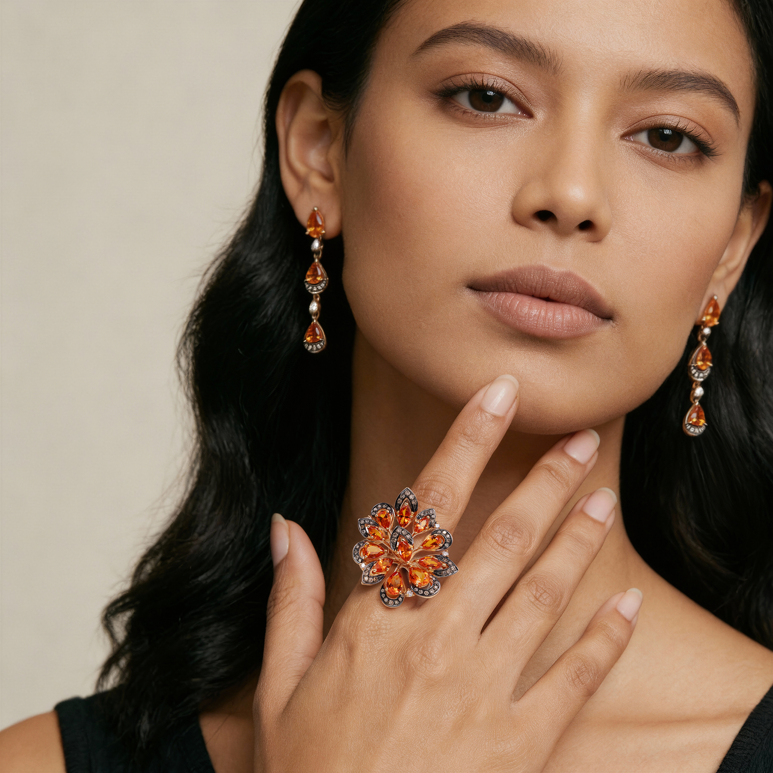 Cercei Orange Bloom cu topaz si diamante