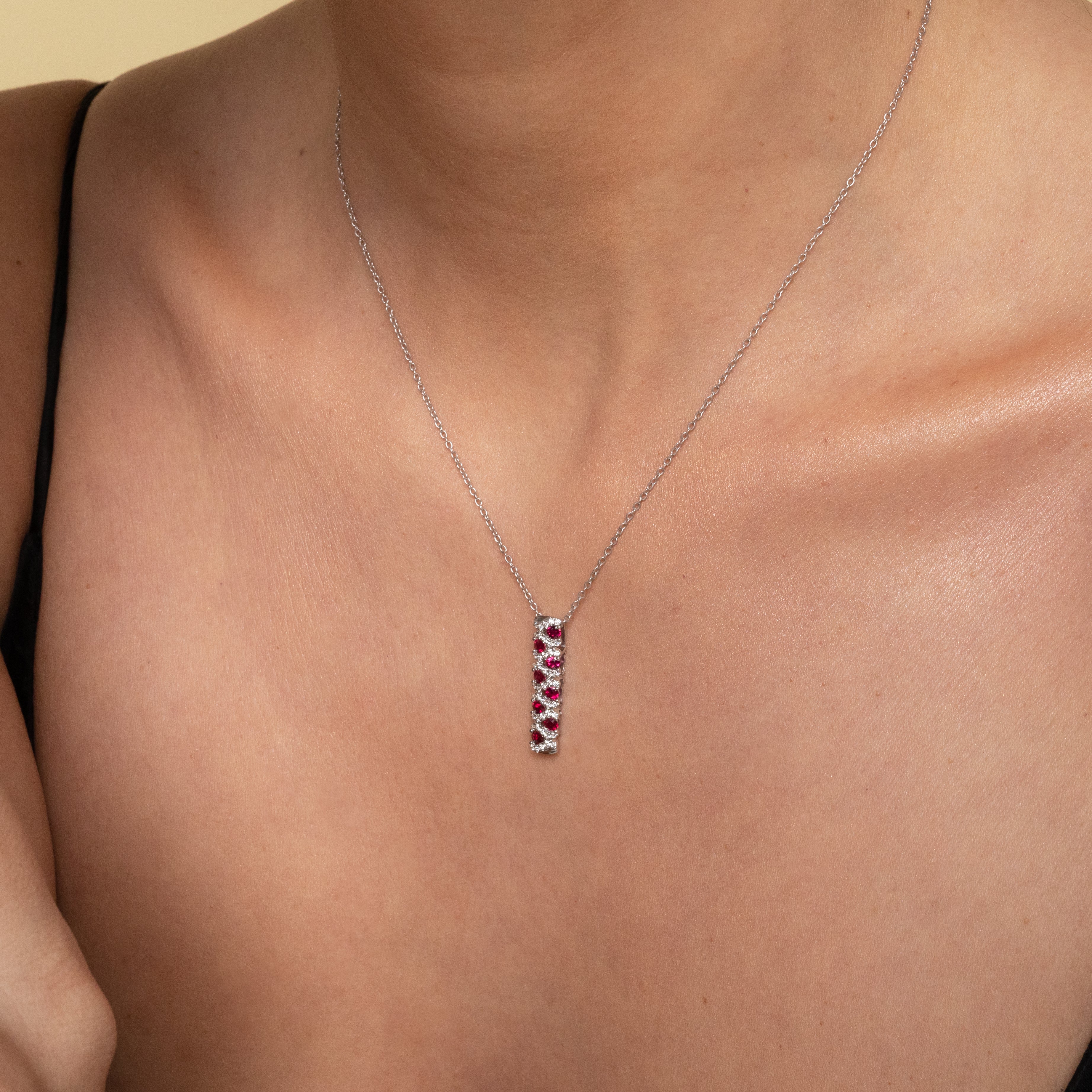 Stripe necklace with rubies and diamonds