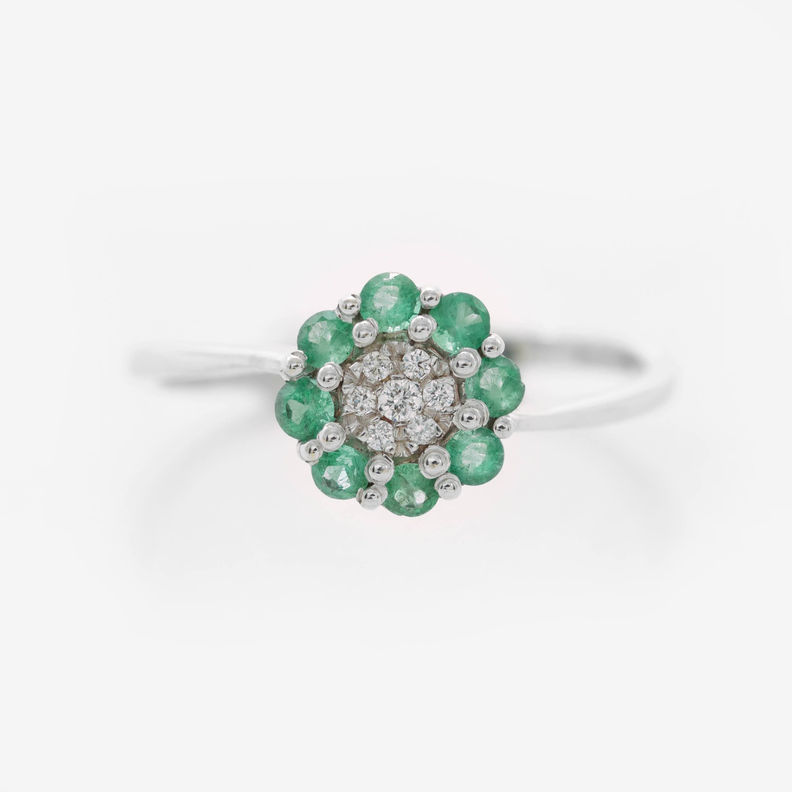 Flower ring with emeralds and diamonds