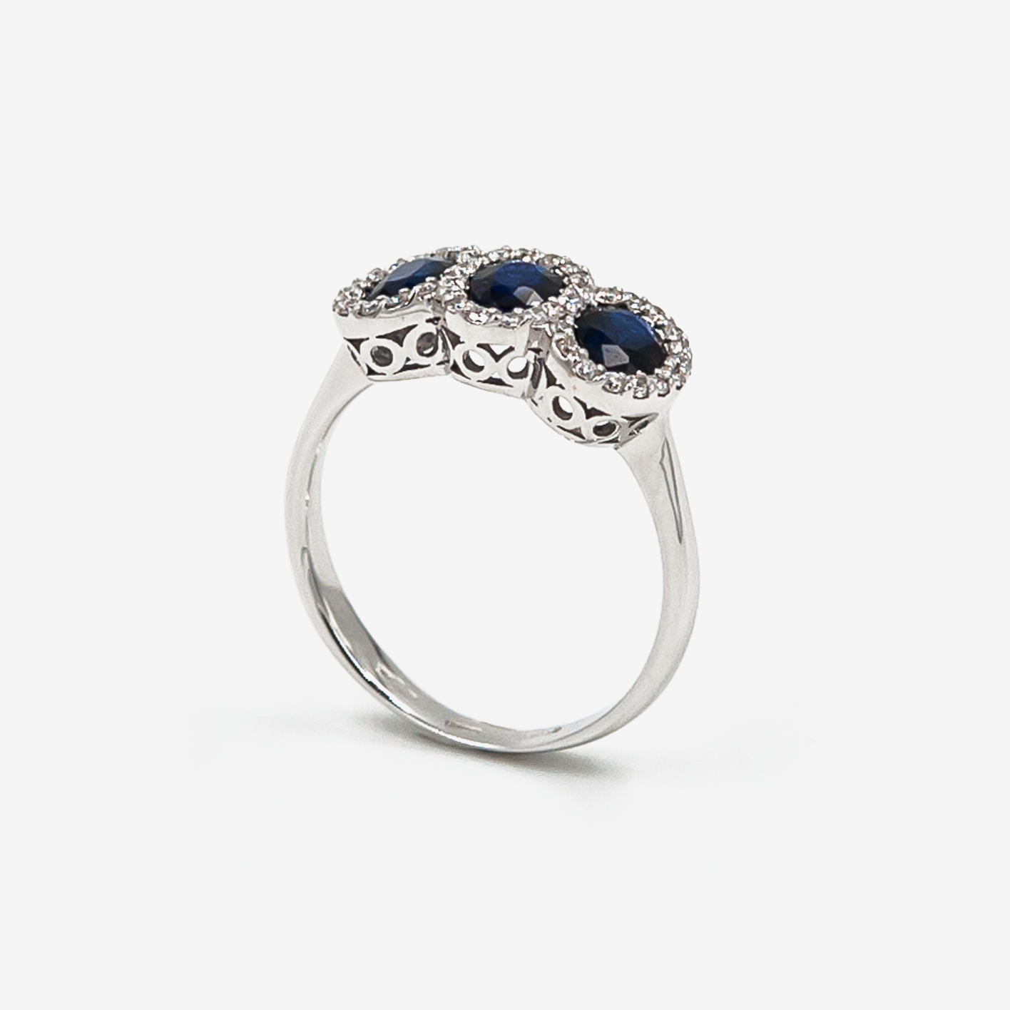 Sapphire Sparkle Trio Ring with Diamonds