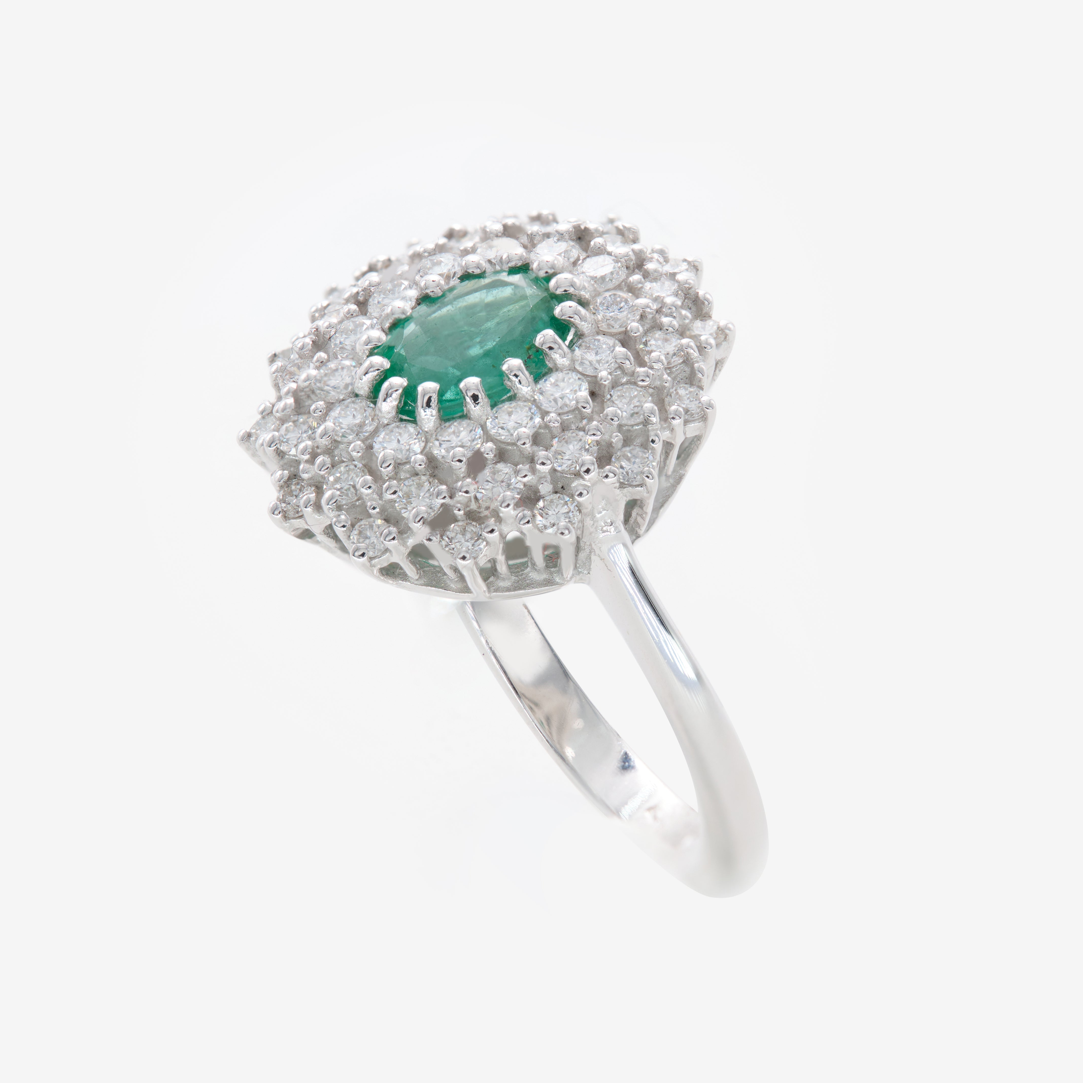 Peony Ring with Diamonds and Emerald