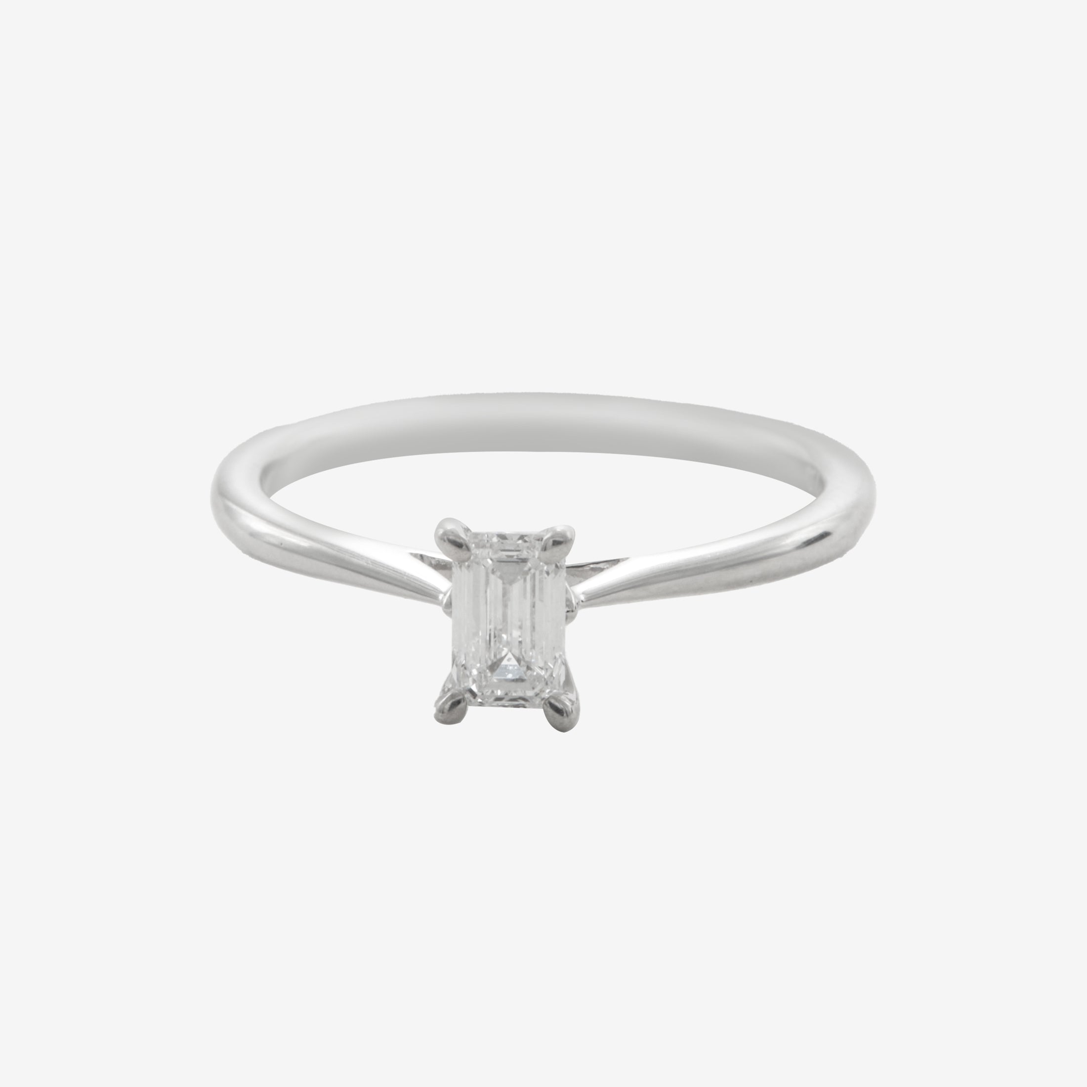 Selene platinum engagement ring with emerald cut diamond 0.42 ct, GIA