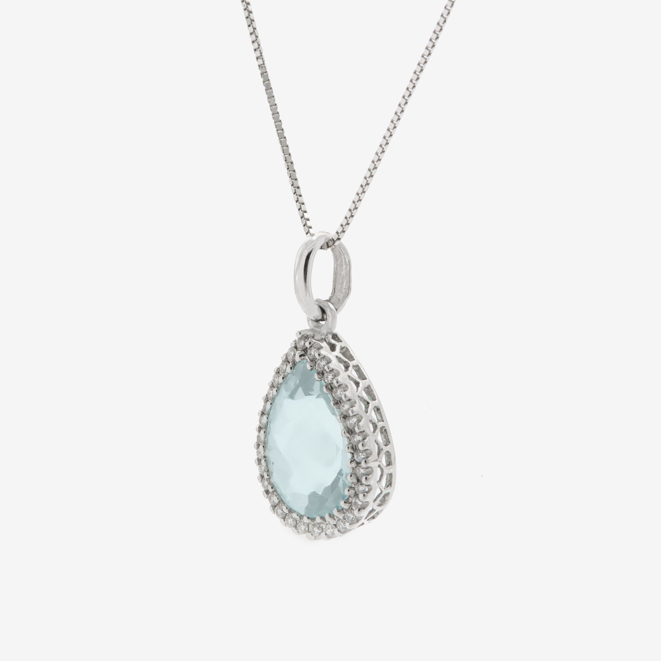 Pear necklace with aquamarine and diamonds