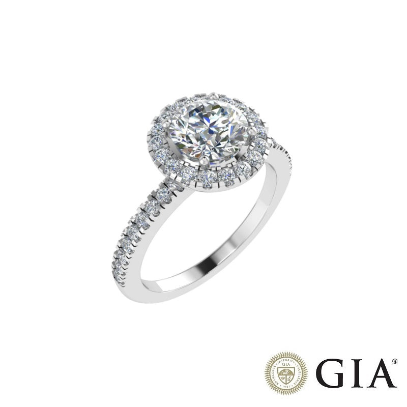 Inel de logodna Halo din platina cu diamant 1.00 ct - certificat GIA