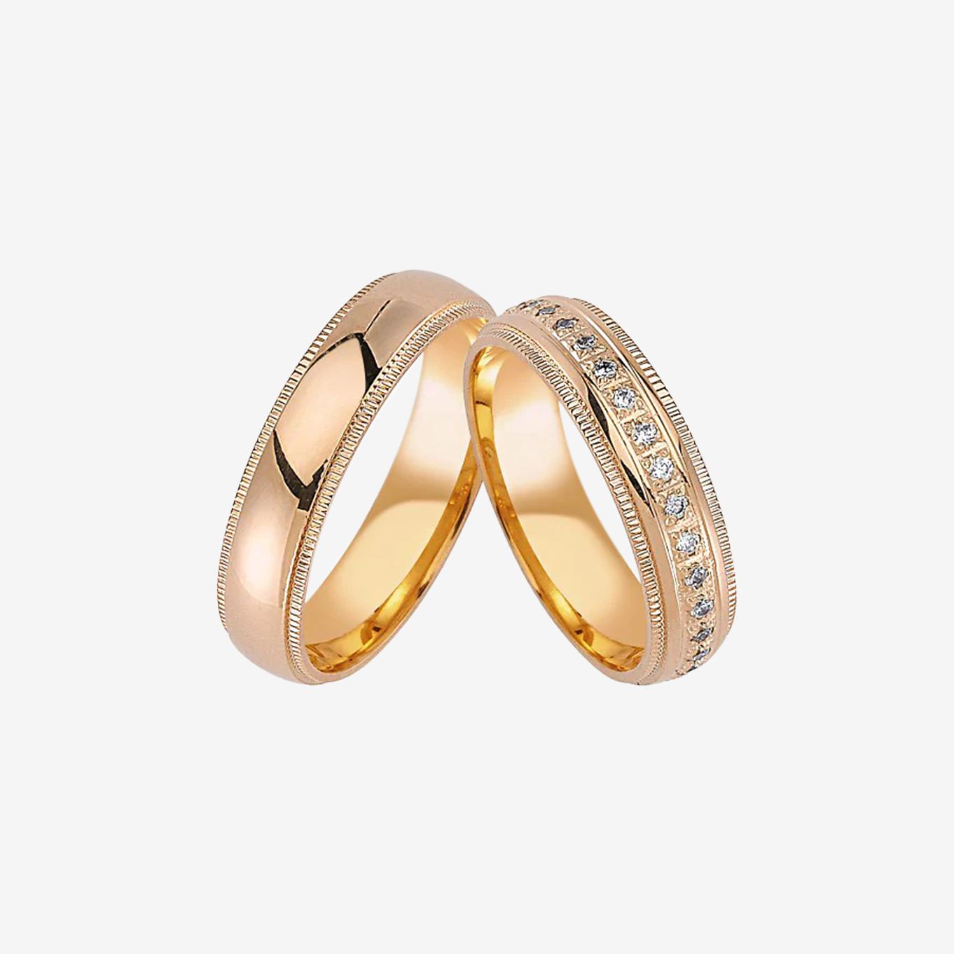 Antique Diamond Wedding Rings - Yellow Gold - Pair